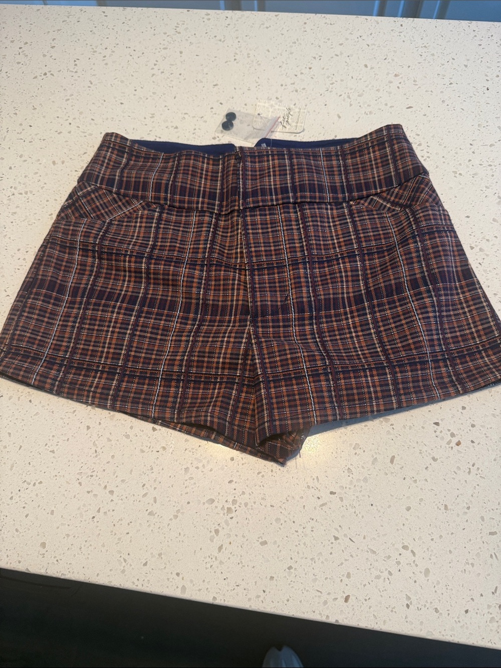 Free People Brown Plaid High-Waist Shorts